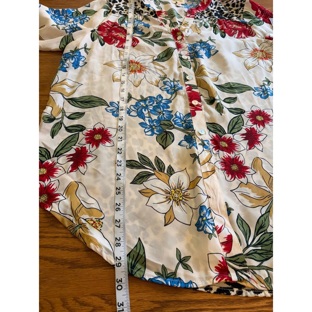 Fig and Flower Floral Leopard Button Up Boho Peasant NWT Blouse XL - Picture 6 of 10